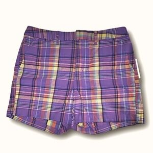 NEW! A new day purple plaid stretch chino shorts